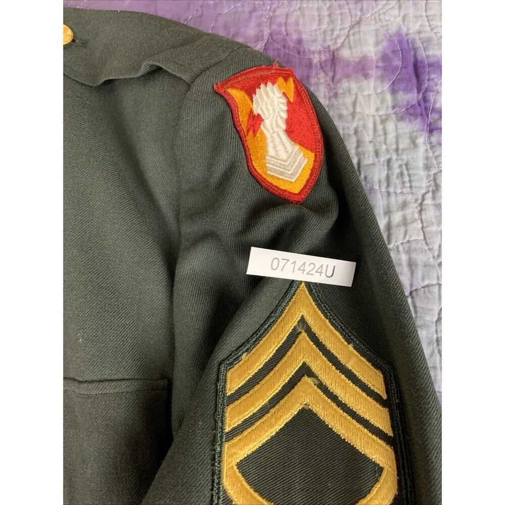 US Army Coat Men Regular-44 Green Military Uniform Jacket Patch Vietnam Era 38th - Picture 10 of 10